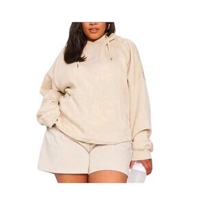 Pretty Little Thing Plus Sand Recycled Slogan Oversized Hoodie Size XXL NEW